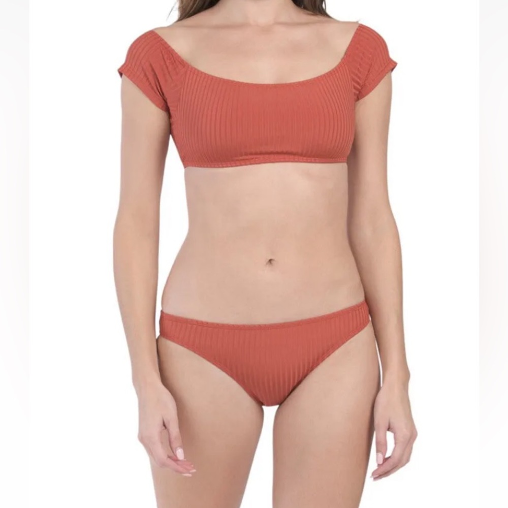 CABANA DEL SOL Wide Rib Off The Shoulder Swimsuit Top & Bottom Set Size Large